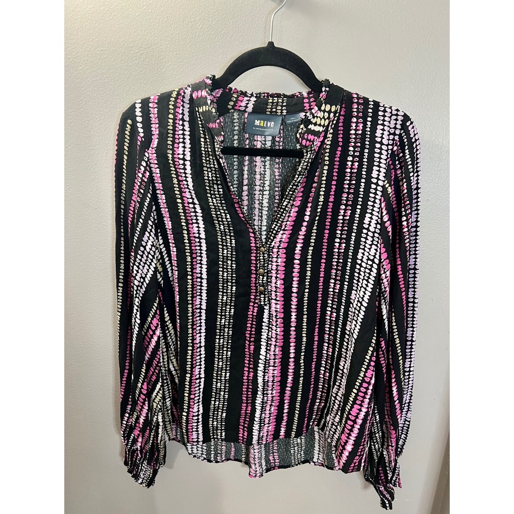 Maeve Anthropologie Pink Dotted Balloon Sleeve Colette Peasant Boho Chic Blouse